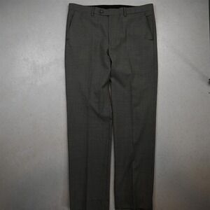 Pronto Uomo 38x34 Gray Houndstooth 100% Wool Flat Front Straight Dress Pants